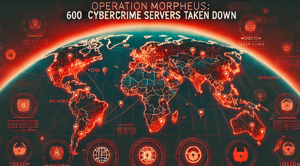 Map of the world highlighting major cities involved in Operation MORPHEUS which dismantled 600 cybercrime servers