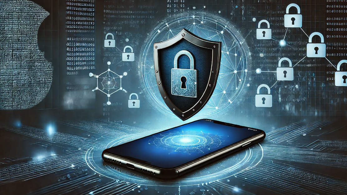 Smartphone with cybersecurity shield and lock representing Google's August 2024 Android security update