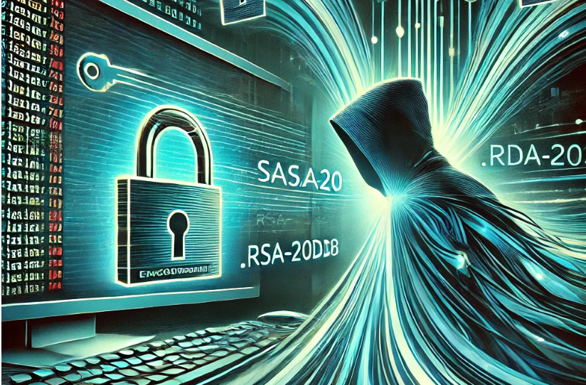 Illustration of Nnice ransomware encryption process showcasing hybrid encryption with Salsa20 and RSA-2048 algorithms, binary code streams, digital locks, and a Windows desktop with encrypted files.