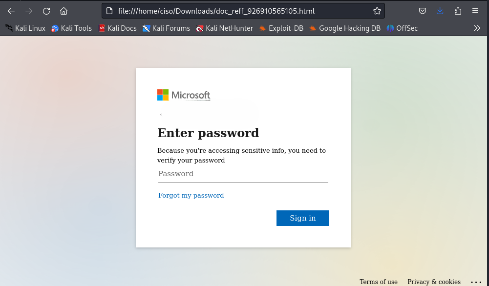 Fake Login Page of Microsoft